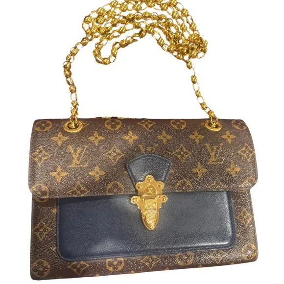 LOUIS VUITTON Victoire Chain Shoulder Bag Monogram Leather Marine Blue - Picture 2 of 5